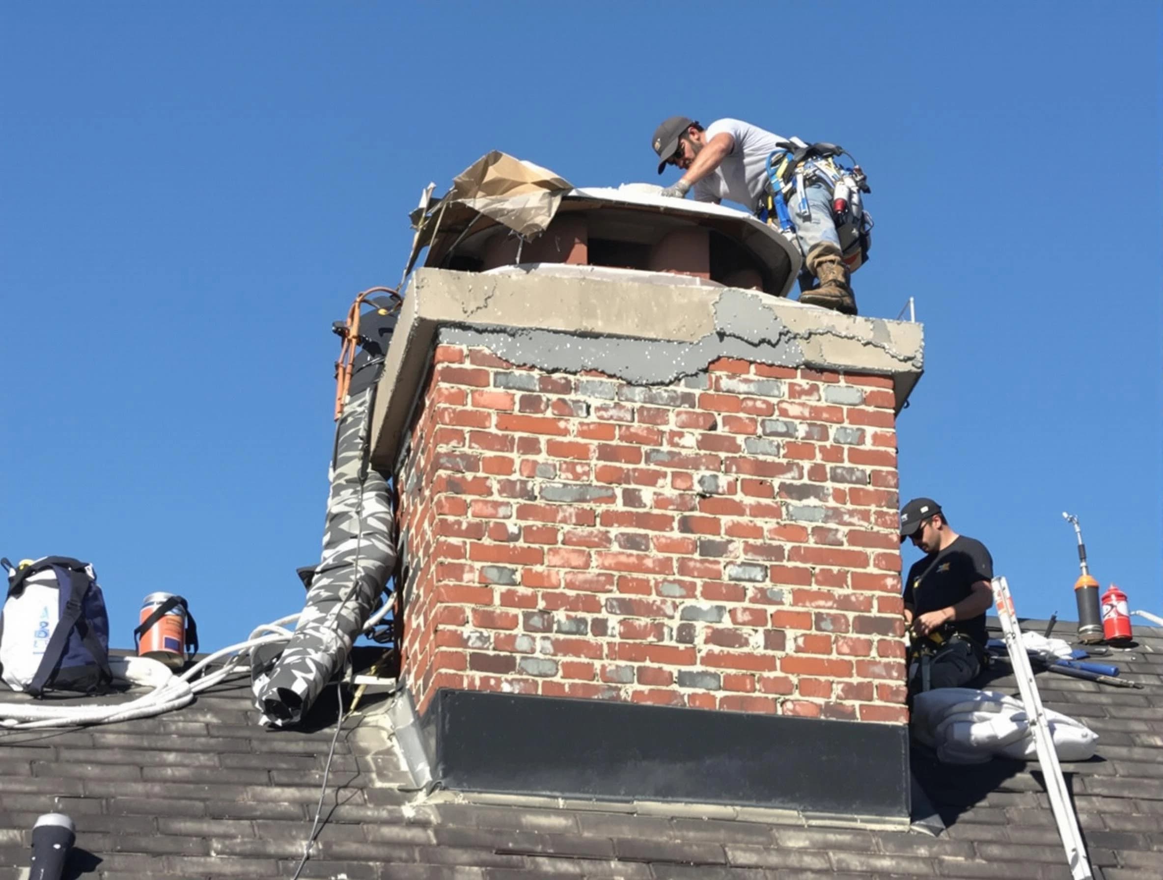 Wakefield Chimney Sweep installing a custom chimney crown in Wakefield, MA