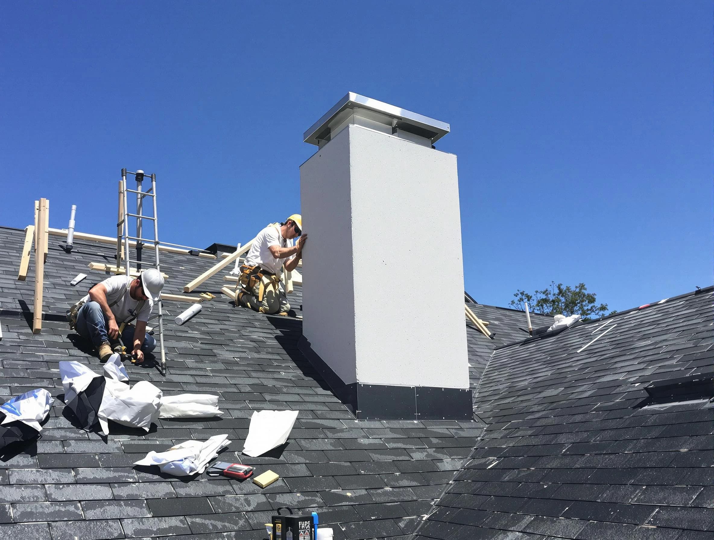 Wakefield Chimney Sweep crew installing a new chimney in Wakefield, MA