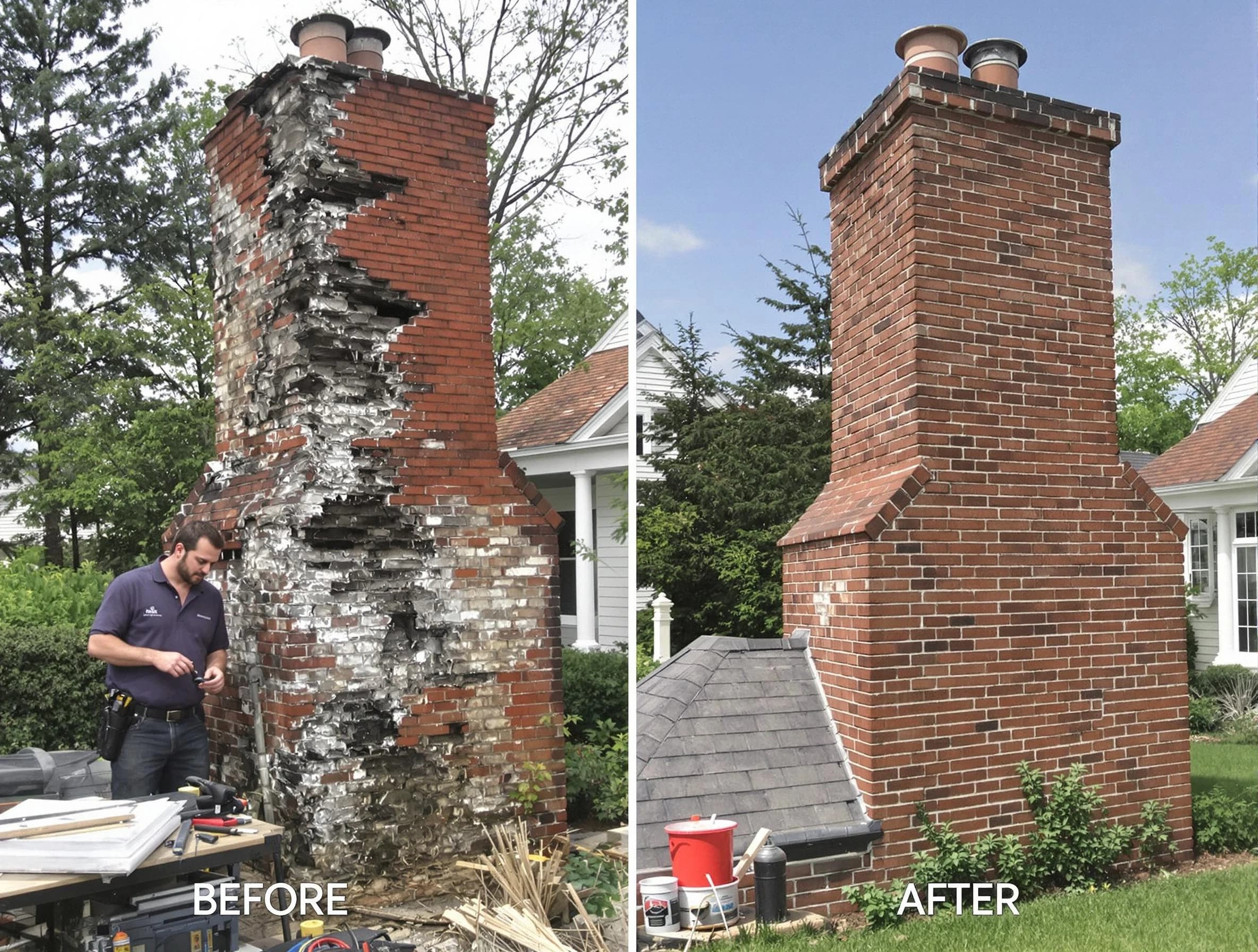 Wakefield Chimney Sweep performing a full chimney restoration in Wakefield, MA
