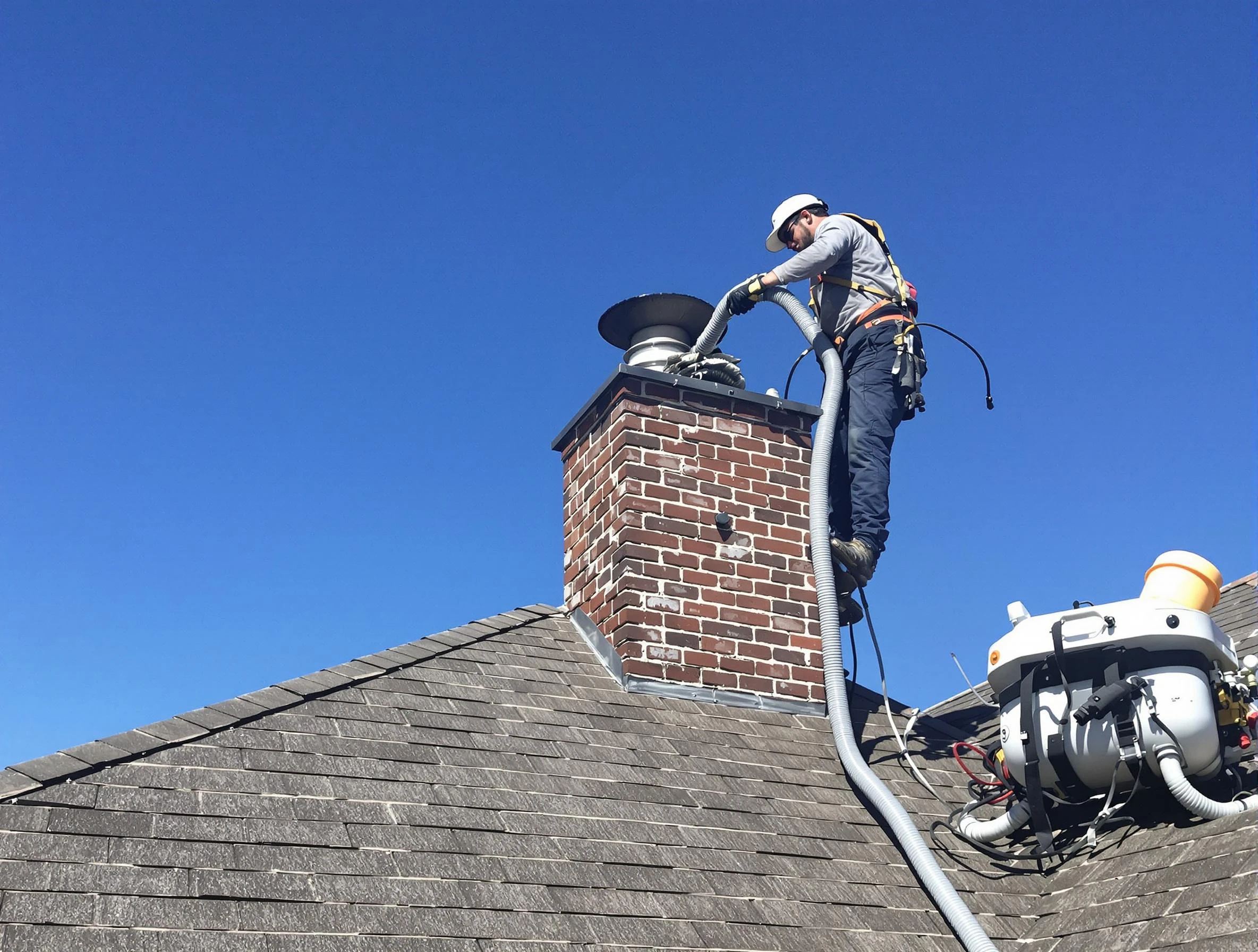 Dedicated Wakefield Chimney Sweep team member cleaning a chimney in Wakefield, MA