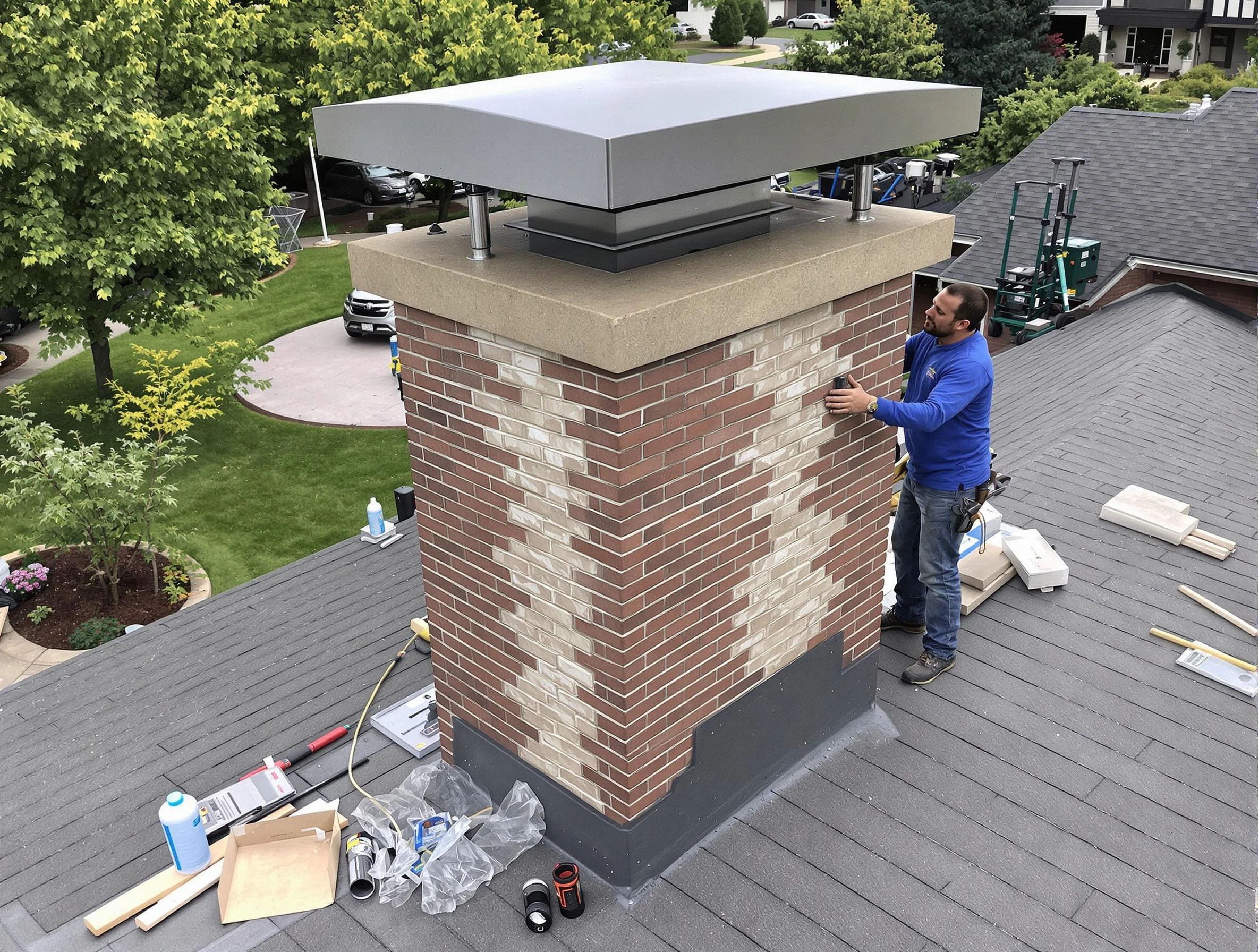 Wakefield Chimney Sweep team working on a custom chimney remodel in Wakefield, MA