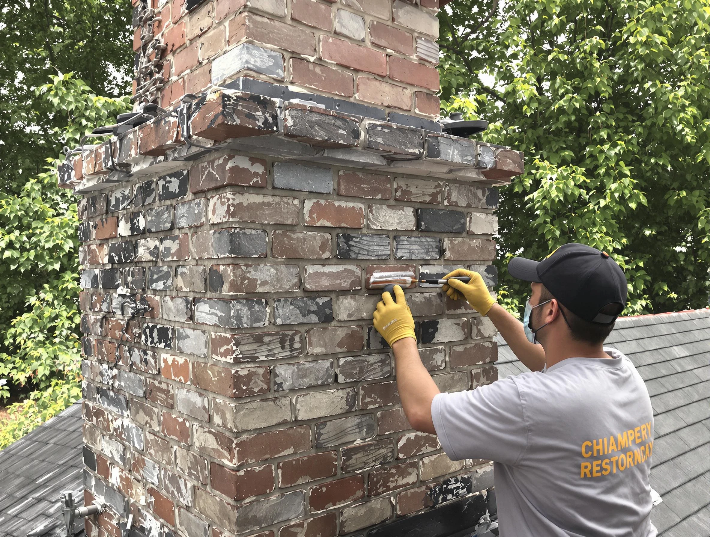 In-progress chimney restoration by Wakefield Chimney Sweep in Wakefield, MA